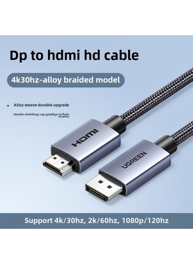 Green Dp To Hdmi Line Adapter 4k HD Connection Computer Monitor Screen Notebook Graphics Interface External Connection-Color:Dp To Hdmi (4k30hz-aluminum Alloy Model)-Line Length:1.5m  - Image 1