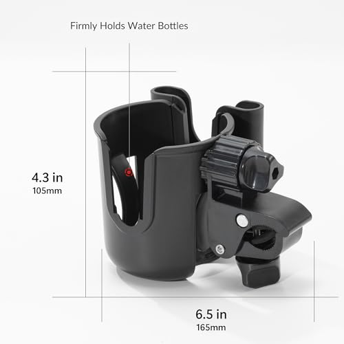 Li & Zhao Universal Stroller Cup Holder - 2-in-1 Wheelchair Cup Holder Adjustable Bike Drink Holder with Phone Holder Accessories for Rollator,Bike,Scooter,Walker(Black) - Image 5