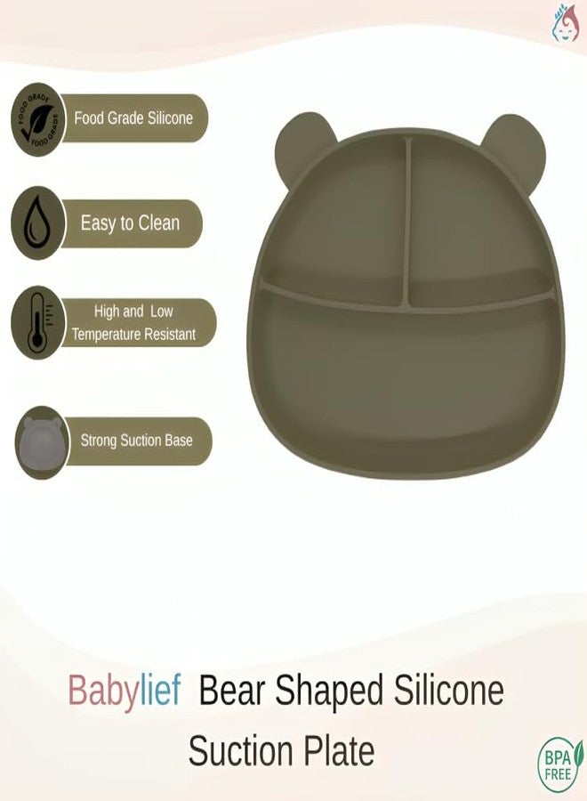 Babylief Baby Feeding Set, Silicone Plate with Suction Base and 2-in-1 (Sippy Cup & Snack Cup) Combo (Olive Green) - Image 2
