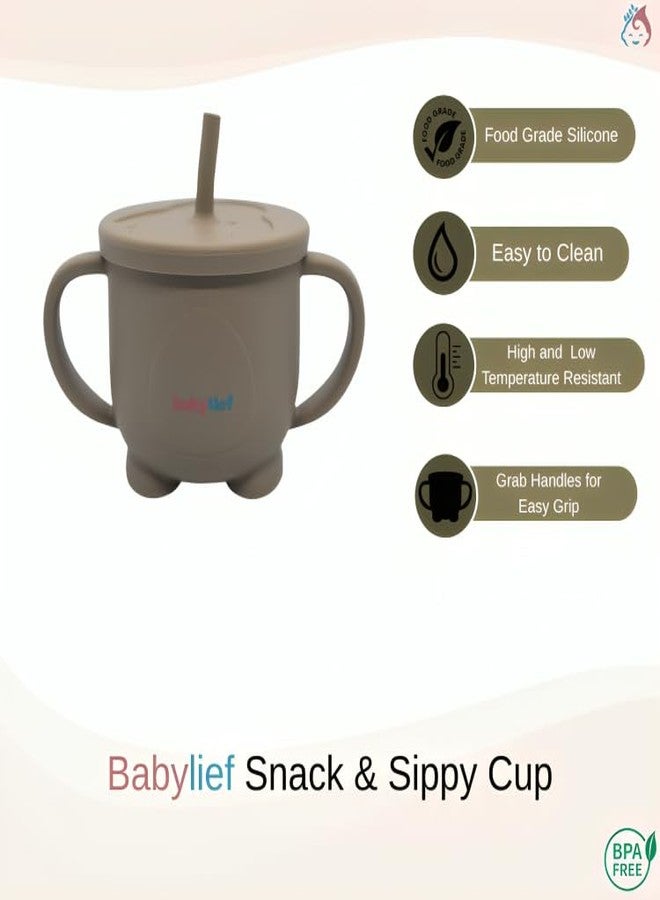 Babylief Baby Feeding Set, Silicone Plate with Suction Base and 2-in-1 (Sippy Cup & Snack Cup) Combo (Olive Green) - Image 3