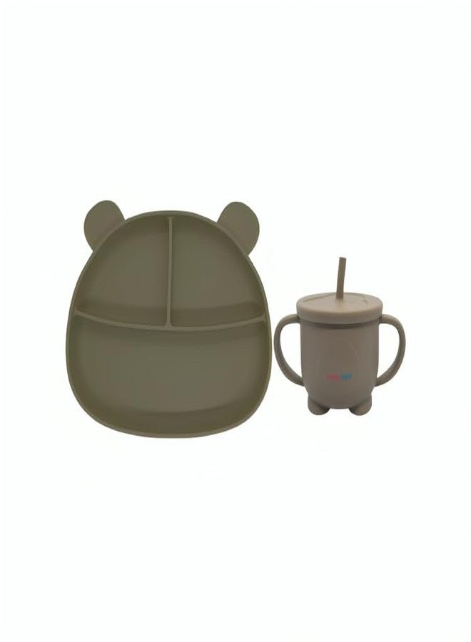 Babylief Baby Feeding Set, Silicone Plate with Suction Base and 2-in-1 (Sippy Cup & Snack Cup) Combo (Olive Green) - Image 1