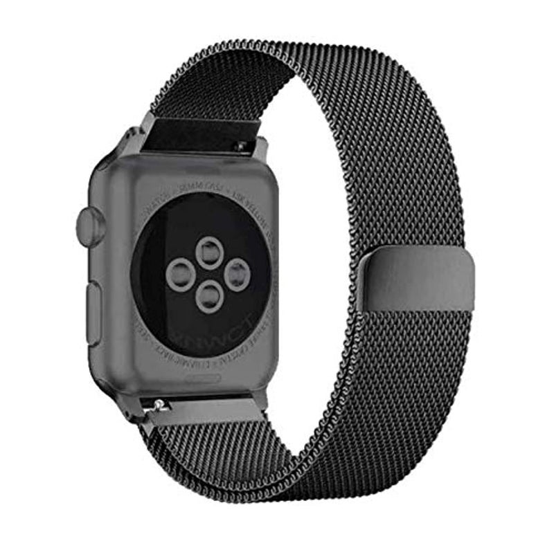 SKEIDO Magnetic Milanese Stainless Steel Loop Strap Compatible with Apple iWatch Series 4 44mm – Black - Image 1
