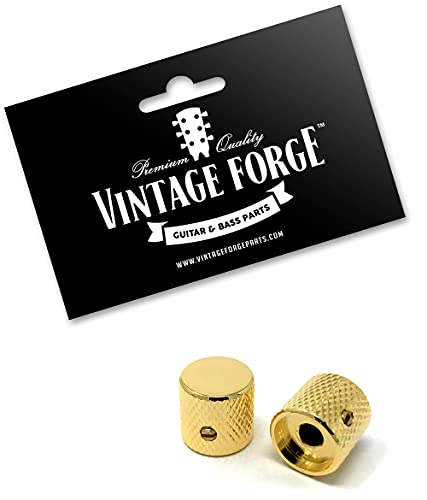 Vintage Forge Gold Flat-Top Barrel Knobs for Fender Telecaster Guitar and Precision P-Bass (Set of 2) 1/4 Inch Solid Shaft BK30US-GLD - Image 2