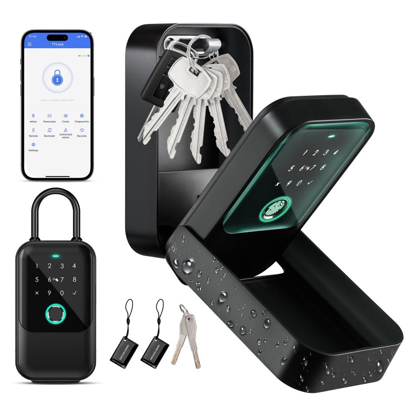 Moquin Smart Key Lock Box TTLock APP Control Fingerprint Manual Keys Access Card EKey and Passcode Unlock Electronic Bluetooth Wireless Lock Box for Airbnb Realtor House Office