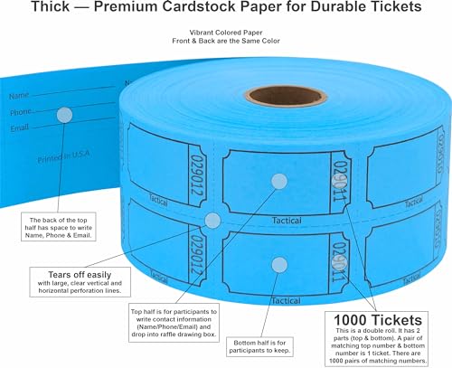 Tacticai 1000 Raffle Tickets, Blank, Blue (1 of 8 Colors), Double Roll for Events, Entry, Class Reward, Fundraiser & Prizes - Image 2