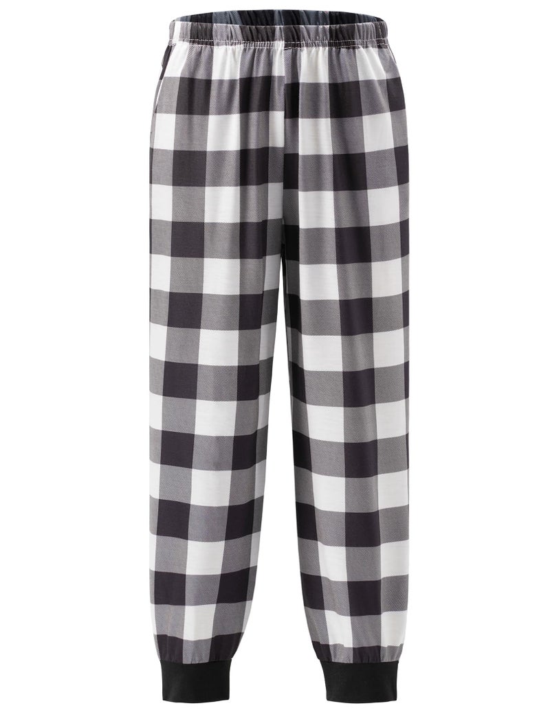 Ekouaer Boys Jogger Pajama Long Plaid Pj Pants Elastic Waistband Lounge Pants with Pockets Black Plaid 13-14 Years - Image 5