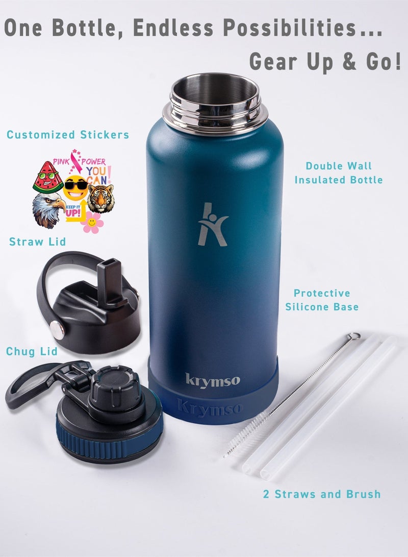 KRYMSO 950ml Stainless Steel Water Bottle, Sports Bottle with Straw, Double Wall Insulated Water Bottle, Thermos Flask, Water Bottle for kids, Gym - Image 3
