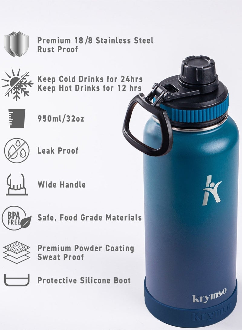 KRYMSO 950ml Stainless Steel Water Bottle, Sports Bottle with Straw, Double Wall Insulated Water Bottle, Thermos Flask, Water Bottle for kids, Gym - Image 4
