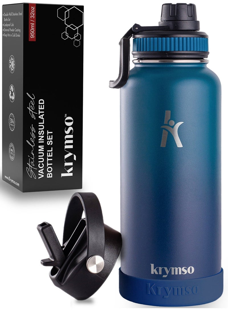 KRYMSO 950ml Stainless Steel Water Bottle, Sports Bottle with Straw, Double Wall Insulated Water Bottle, Thermos Flask, Water Bottle for kids, Gym - Image 1