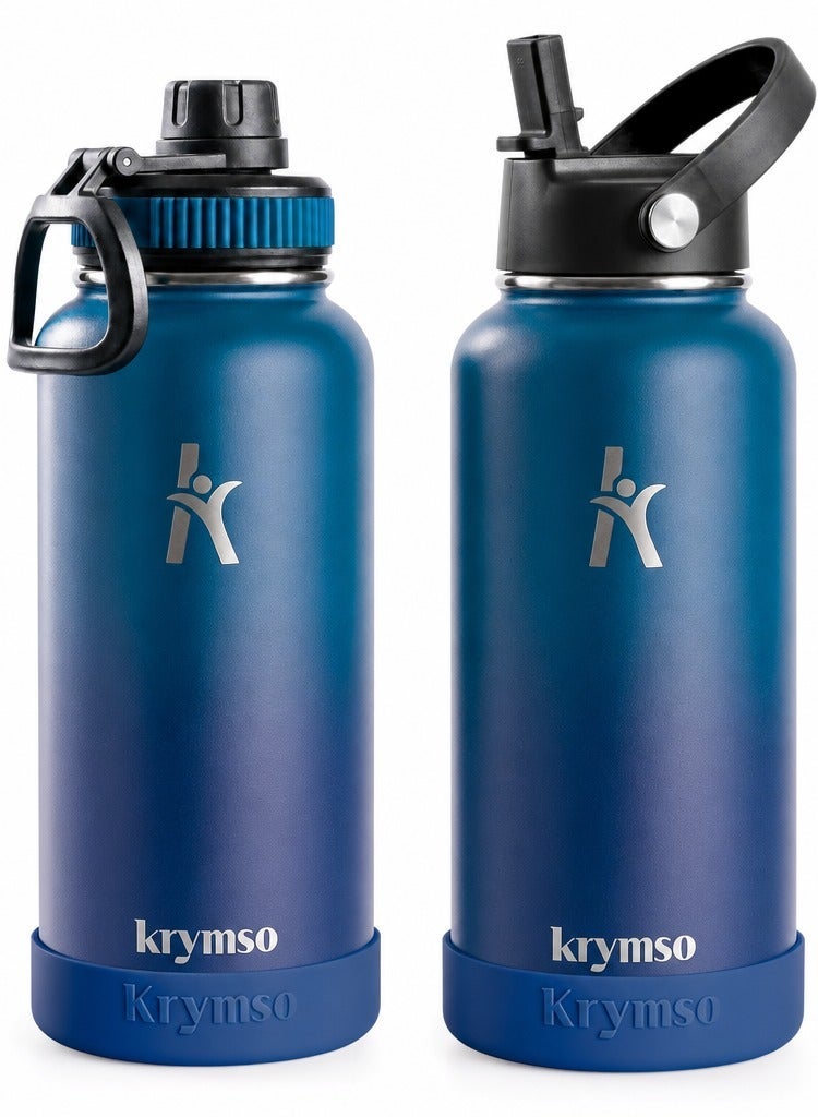 KRYMSO 950ml Stainless Steel Water Bottle, Sports Bottle with Straw, Double Wall Insulated Water Bottle, Thermos Flask, Water Bottle for kids, Gym - Image 1