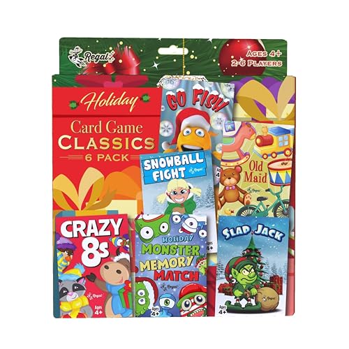 Regal Games Card Games for Kids Go Fish Crazy 8s Old Maid Slap Jack Monster Memory Match Snowball Fight HolidayThemed Simple Fun Classic Family Table Games Games May Vary 6 Set - Image 1