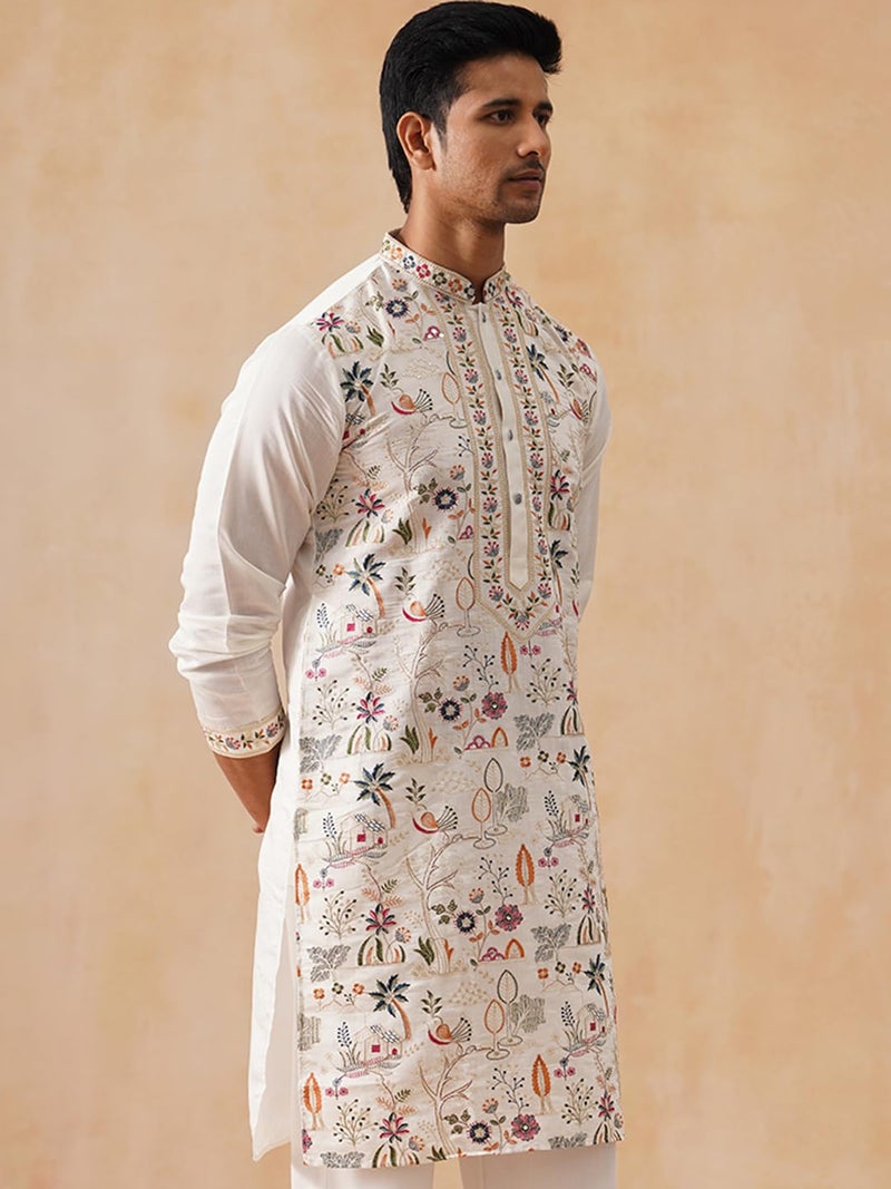 Jompers Silk Blend Kurta with Multicolor Floral Embroidery - Image 2