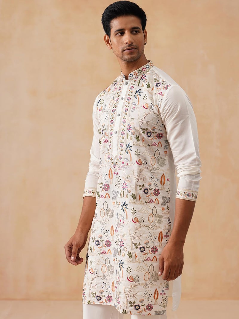 Jompers Silk Blend Kurta with Multicolor Floral Embroidery - Image 5