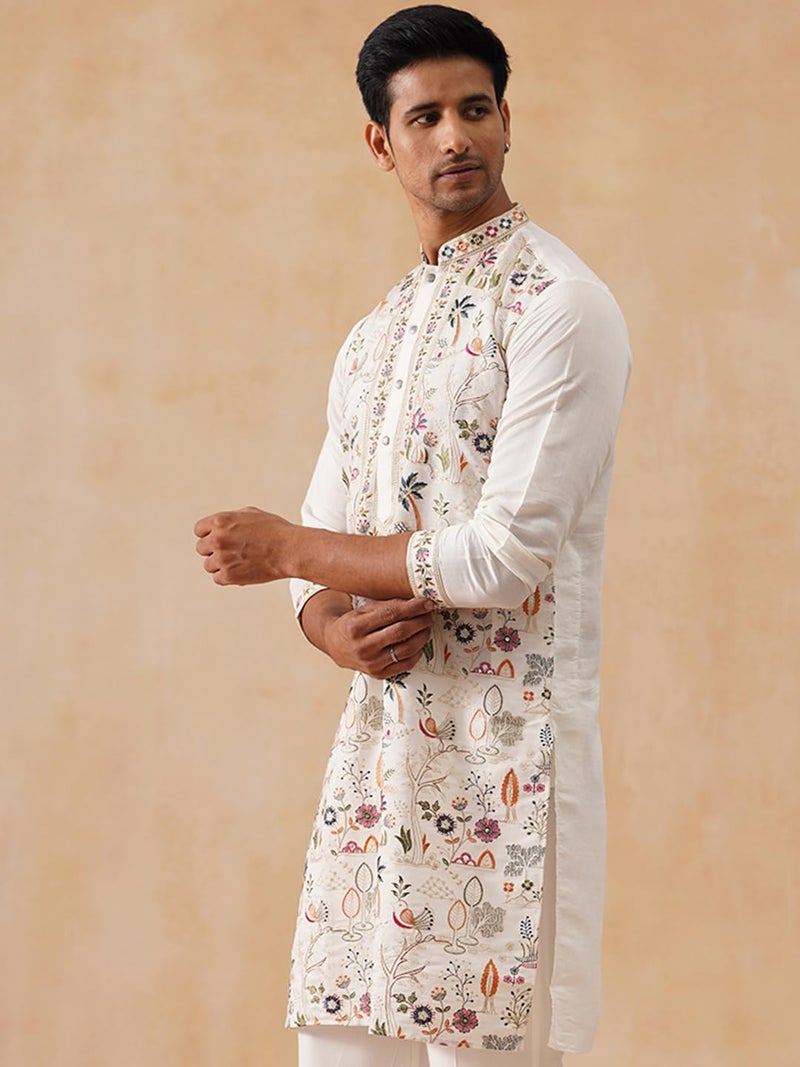 Jompers Silk Blend Kurta with Multicolor Floral Embroidery - Image 4