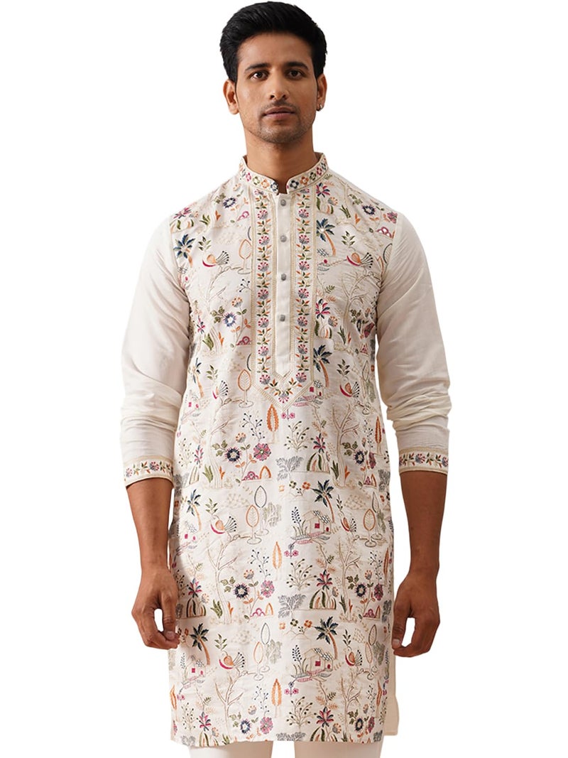 Jompers Silk Blend Kurta with Multicolor Floral Embroidery - Image 1