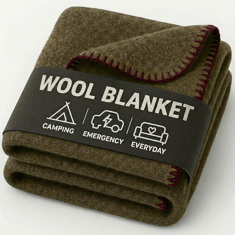 Jmr Usa Inc. Wool Camping Blanket â€“ 70% Wool Heavy-Duty Military Style Throw, Warm & Washable, Fire Retardant Cover for Emergency, Survival & Outdoor Use â€“ Perfect for Camping, Car, Home & Hiking, Olive 62x84 - Image 1