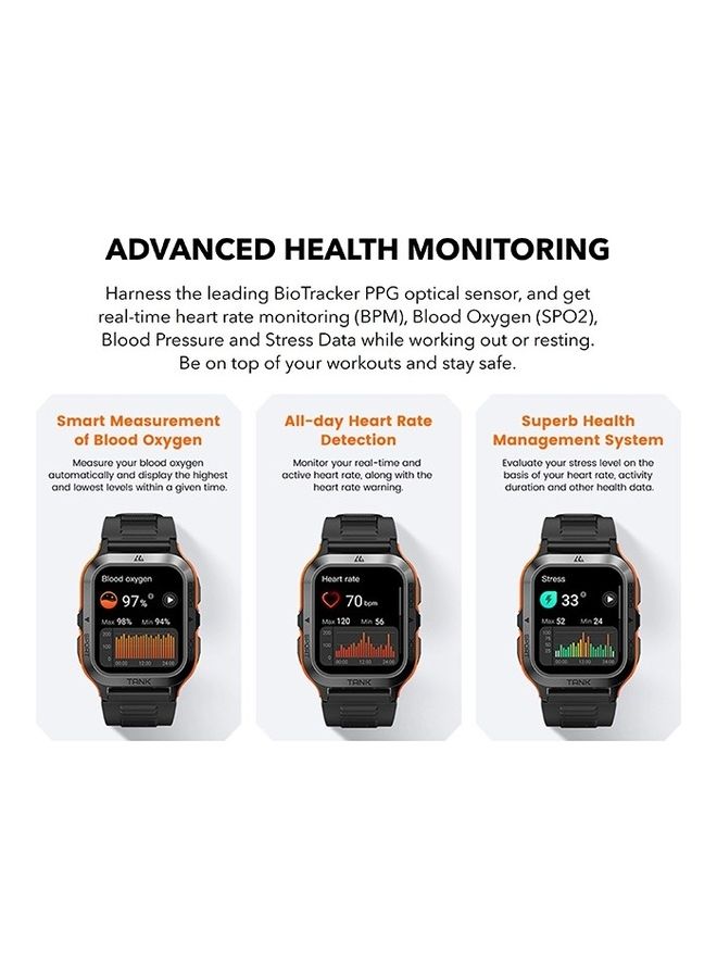 KOSPET Tank M2 Bluetooth Answer Make Call Smart Watches For Men 5 ATM US Military Certified With 70 Sport Modes 1.85 Inch For Android IOS IPhones With Heart Rate Blood Pressure Red/Black - Image 5