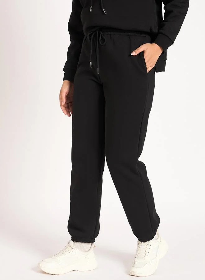 Femmella  Women Black Fleece Joggers for Women | Best Price UAE