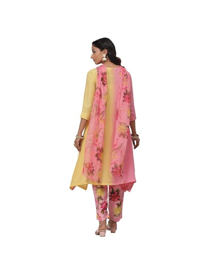 BIBA Women Poly Viscose Asymmetric Kurta Pant and dupatta  Set 3xl - Image 1