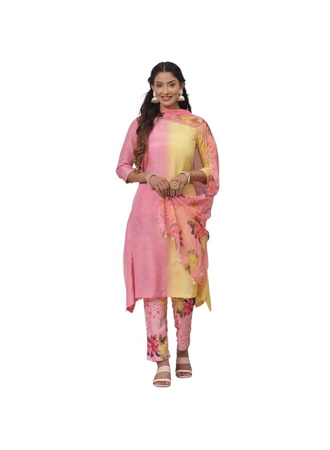 BIBA Women Poly Viscose Asymmetric Kurta Pant and dupatta  Set 3xl - Image 3