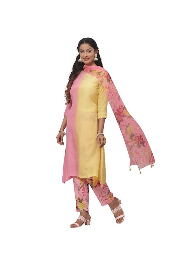 BIBA Women Poly Viscose Asymmetric Kurta Pant and dupatta  Set 3xl - Image 4