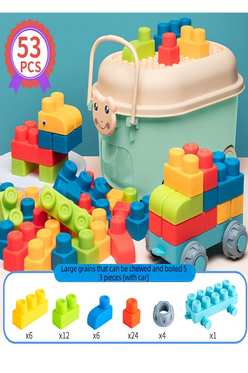 مجموعة مكعبات بناء للأطفال، 53 قطعة ألعاب تعليمية للأولاد والبنات مع صندوق تخزين، هدية رائعة للأطفال - Image 1