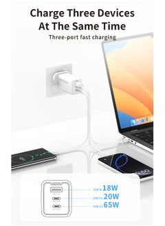 Recci 3 Ports USB C GaN Charger Plug PD 65W Type C AIPD3.0 and QC3.0 Fast Wall Mains Power Delivery Adapter For Laptops MacBook Pro Air Steam Deck iPad iPhone 16 15 Series Samsung S24 23 Ultra Honor Xiaomi Lenovo White  - Image 4