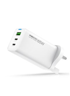 Recci 3 Ports USB C GaN Charger Plug PD 65W Type C AIPD3.0 and QC3.0 Fast Wall Mains Power Delivery Adapter For Laptops MacBook Pro Air Steam Deck iPad iPhone 16 15 Series Samsung S24 23 Ultra Honor Xiaomi Lenovo White  - Image 1