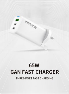 Recci 3 Ports USB C GaN Charger Plug PD 65W Type C AIPD3.0 and QC3.0 Fast Wall Mains Power Delivery Adapter For Laptops MacBook Pro Air Steam Deck iPad iPhone 16 15 Series Samsung S24 23 Ultra Honor Xiaomi Lenovo White  - Image 2