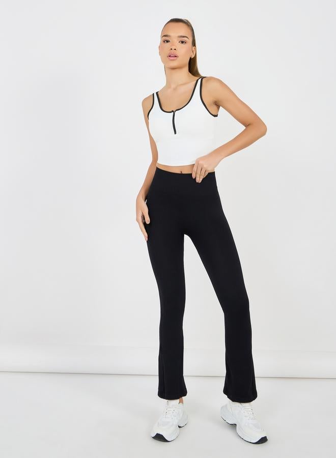Styli Textured Contrast Trim Half Zip Up Longline Sports Bra  - Image 2