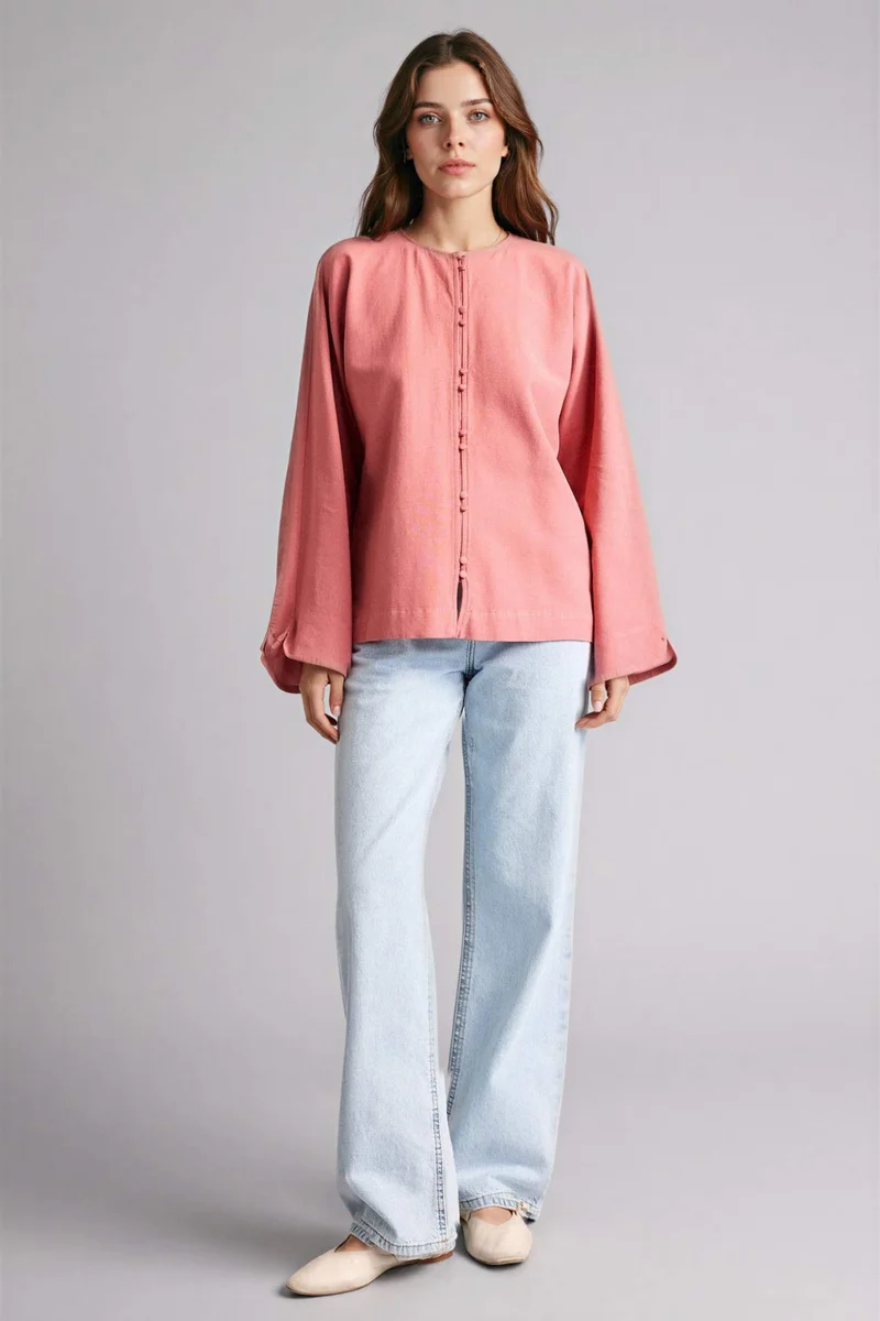 ديفاكتو Regular Fit Linen Blended Long Sleeve Tunic