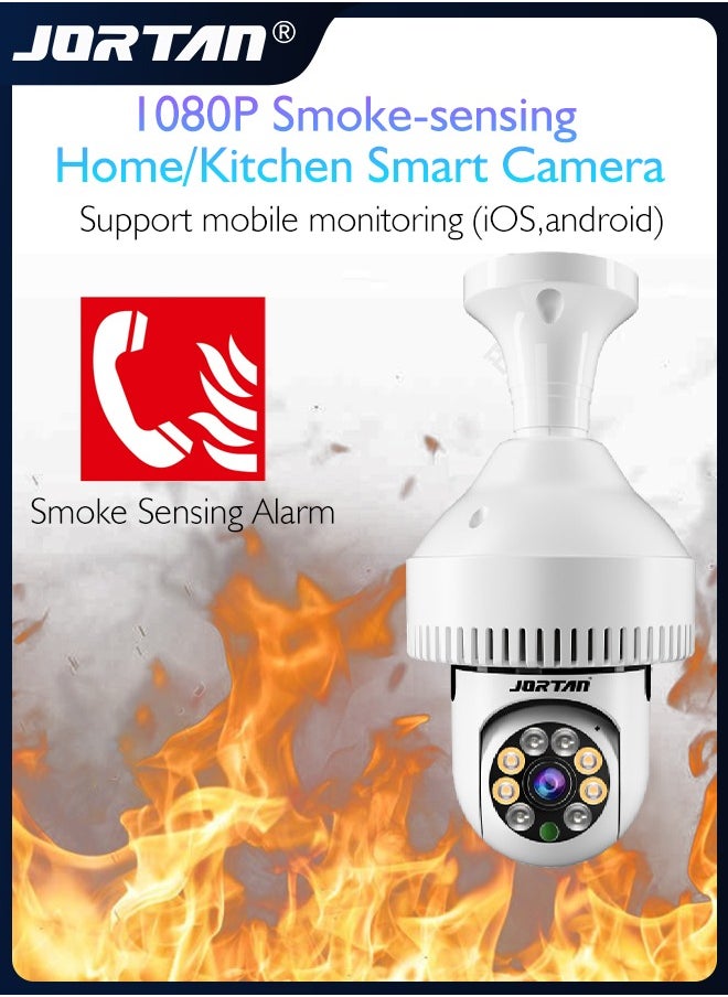 JORTAN - Fire-smoke Sensing Home/Kitchen Smart Camera 1080P Screw Plug Wireless Wifi in Bulb Shape Indoor Surveillance with Fire Alarm Sending & Two Way Audio & Smart Tracking & Monitor with iOS, Android App - Image 1