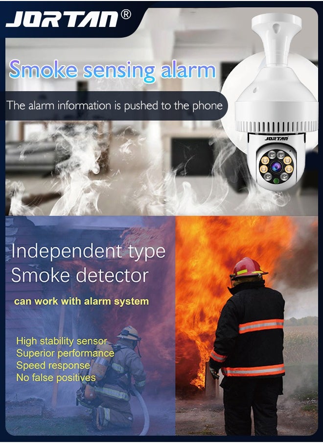 JORTAN - Fire-smoke Sensing Home/Kitchen Smart Camera 1080P Screw Plug Wireless Wifi in Bulb Shape Indoor Surveillance with Fire Alarm Sending & Two Way Audio & Smart Tracking & Monitor with iOS, Android App - Image 1