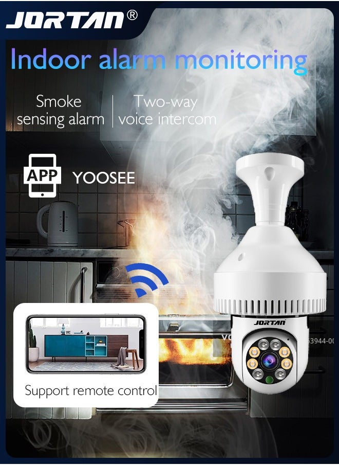 JORTAN - Fire-smoke Sensing Home/Kitchen Smart Camera 1080P Screw Plug Wireless Wifi in Bulb Shape Indoor Surveillance with Fire Alarm Sending & Two Way Audio & Smart Tracking & Monitor with iOS, Android App - Image 1