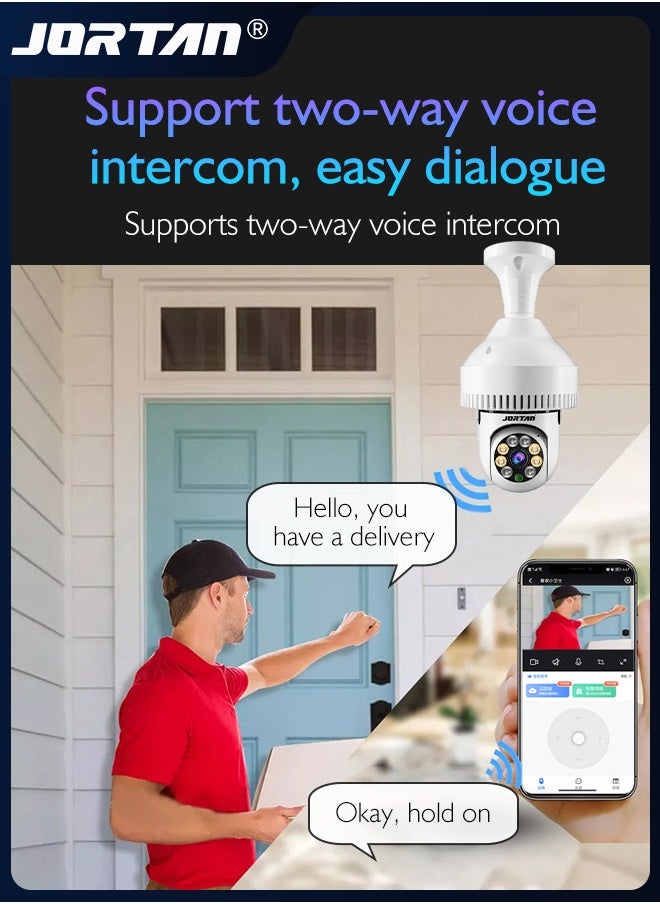 JORTAN - Fire-smoke Sensing Home/Kitchen Smart Camera 1080P Screw Plug Wireless Wifi in Bulb Shape Indoor Surveillance with Fire Alarm Sending & Two Way Audio & Smart Tracking & Monitor with iOS, Android App - Image 1