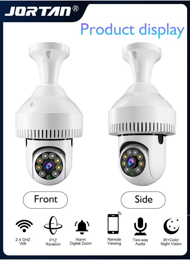 JORTAN - Fire-smoke Sensing Home/Kitchen Smart Camera 1080P Screw Plug Wireless Wifi in Bulb Shape Indoor Surveillance with Fire Alarm Sending & Two Way Audio & Smart Tracking & Monitor with iOS, Android App - Image 1