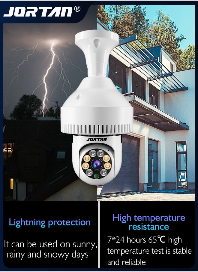JORTAN - Fire-smoke Sensing Home/Kitchen Smart Camera 1080P Screw Plug Wireless Wifi in Bulb Shape Indoor Surveillance with Fire Alarm Sending & Two Way Audio & Smart Tracking & Monitor with iOS, Android App - Image 1