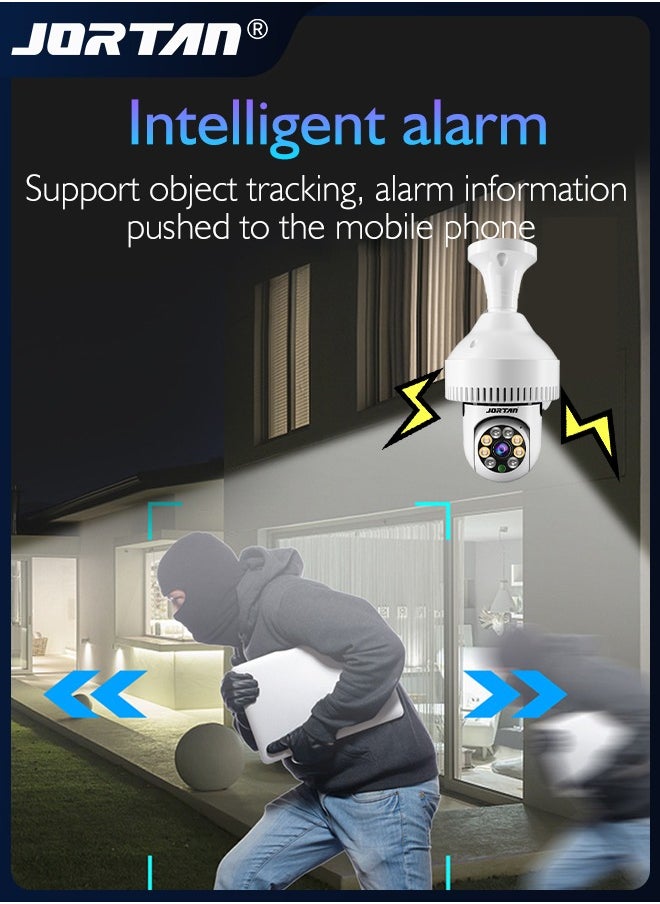 JORTAN - Fire-smoke Sensing Home/Kitchen Smart Camera 1080P Screw Plug Wireless Wifi in Bulb Shape Indoor Surveillance with Fire Alarm Sending & Two Way Audio & Smart Tracking & Monitor with iOS, Android App - Image 1