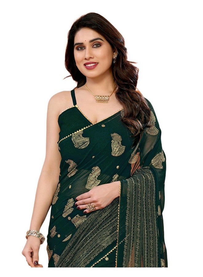 SIRIL ساري سيريلي للنساء من قماش جورجيت مزخرف بطبعة فويل مع قطعة بلوزة غير مخيطة (4256S671_أخضر) - Image 1