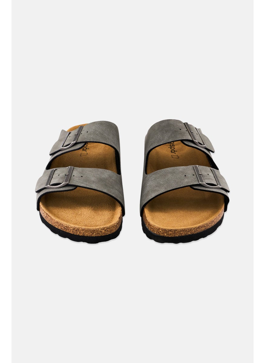Algspar - Men Double Monk Strap Slip On Cork Sandals, Grey - Image 1