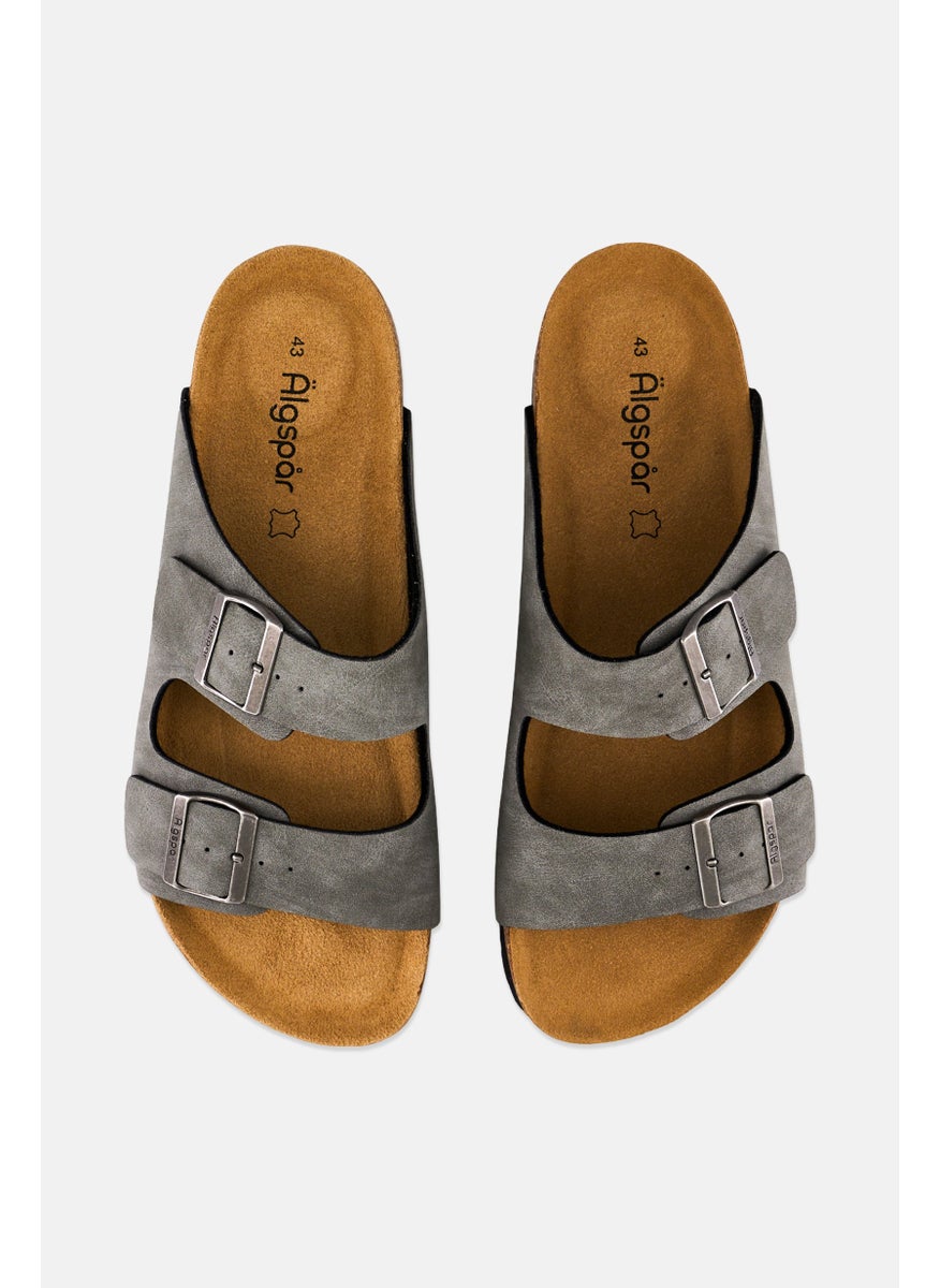Algspar - Men Double Monk Strap Slip On Cork Sandals, Grey - Image 1