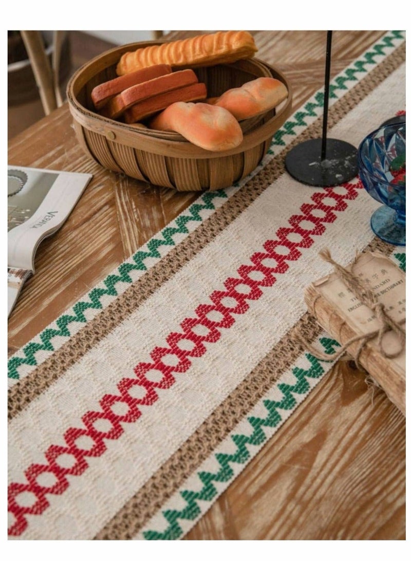 Captaintech Creative Bohemian Ethnic Table Runner, Colorful Plaid Cotton Linen Braided Tassel Rectangular Coffee Table Tablecloth Home Party Restaurants Kitchen Holiday Wedding Decorations (12"*70.8") - Image 3