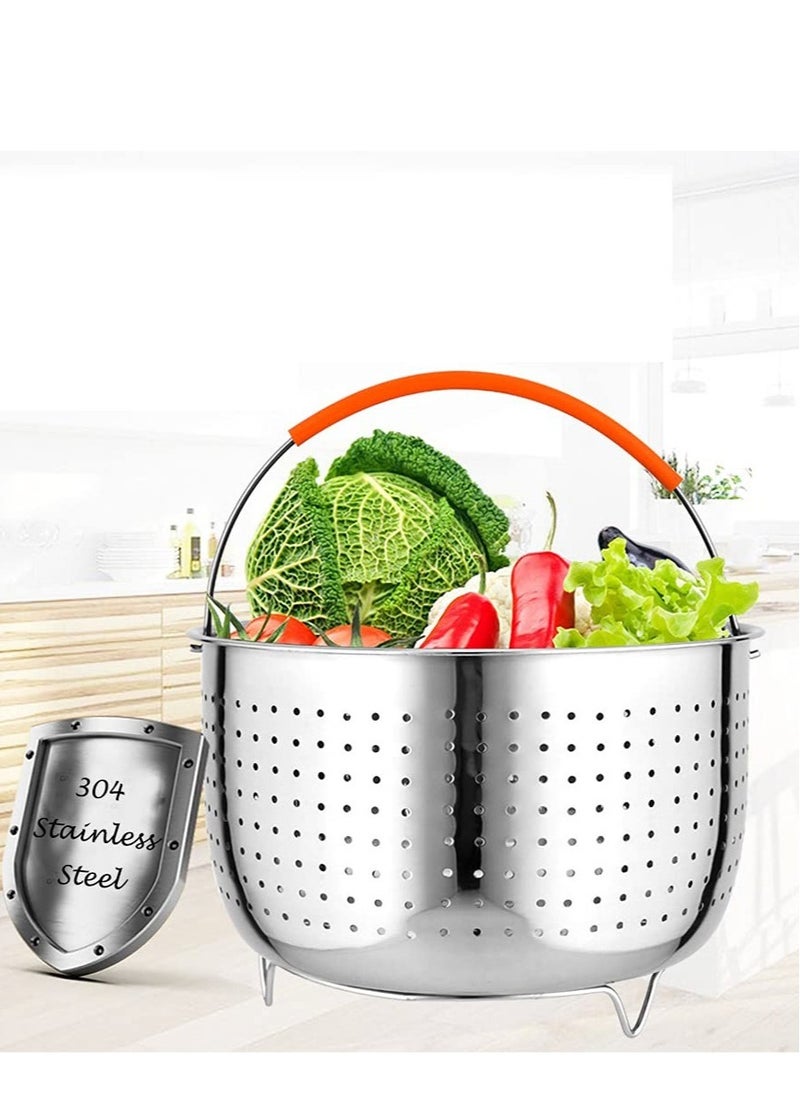SYOSI - Sturdy Steamer Basket, 304 Stainless Steel Steamer Insert with Silicone Handle, Multifunctional Pressure Cooker Accessories for Steaming Vegetables Corn Eggs Rice Meat(3QT) - Image 1