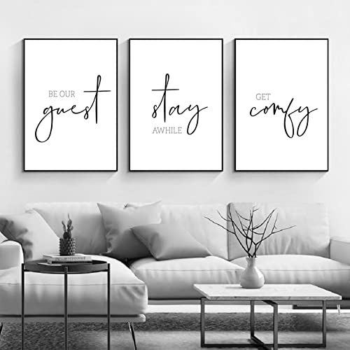 Pennclys Be Our Guest Wall Decor Guest Room Wall Art Decor Stay Awhile Signs for Home Decor Minimalist Wall Art over the Bed Sign Guest Bedroom Wall Decor Canvas Painting 12x16 Inch (set of 3) UNFRAMED - Image 4