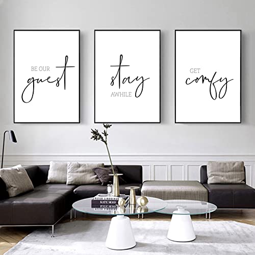 Pennclys Be Our Guest Wall Decor Guest Room Wall Art Decor Stay Awhile Signs for Home Decor Minimalist Wall Art over the Bed Sign Guest Bedroom Wall Decor Canvas Painting 12x16 Inch (set of 3) UNFRAMED - Image 3