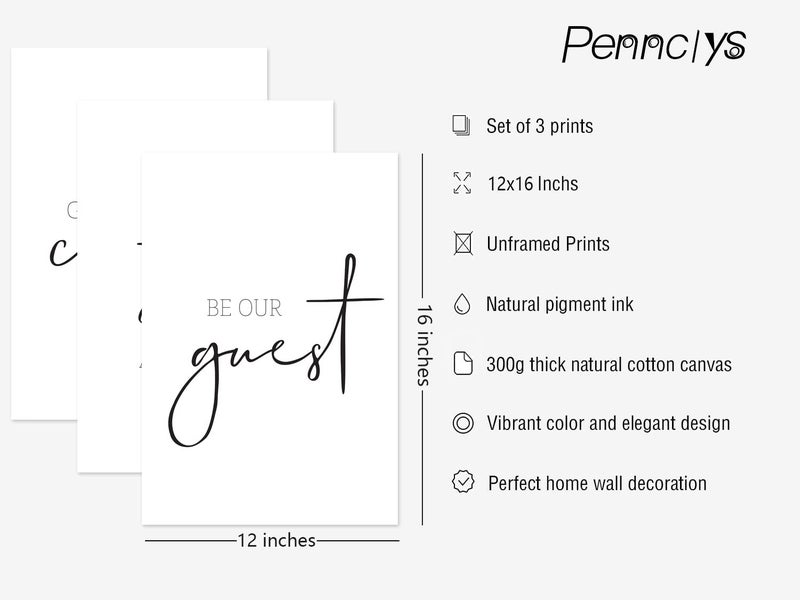 Pennclys Be Our Guest Wall Decor Guest Room Wall Art Decor Stay Awhile Signs for Home Decor Minimalist Wall Art over the Bed Sign Guest Bedroom Wall Decor Canvas Painting 12x16 Inch (set of 3) UNFRAMED - Image 2