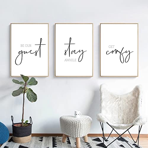 Pennclys Be Our Guest Wall Decor Guest Room Wall Art Decor Stay Awhile Signs for Home Decor Minimalist Wall Art over the Bed Sign Guest Bedroom Wall Decor Canvas Painting 12x16 Inch (set of 3) UNFRAMED - Image 5