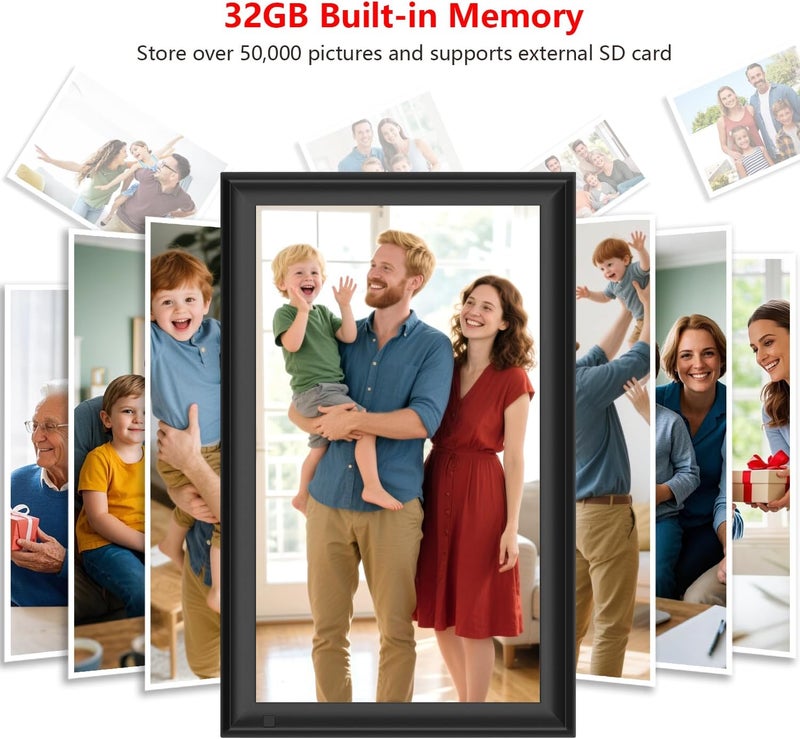 إطار صور رقمي كبير أكيمارت 15.6 بوصة 32 جيجابايت، إطار صور رقمي واي فاي، شاشة لمس IPS عالية الدقة، إطار صور مع تدوير تلقائي ومشاركة فورية للصور/الفيديو عبر تطبيق Frameo، هدية للأم - Image 4