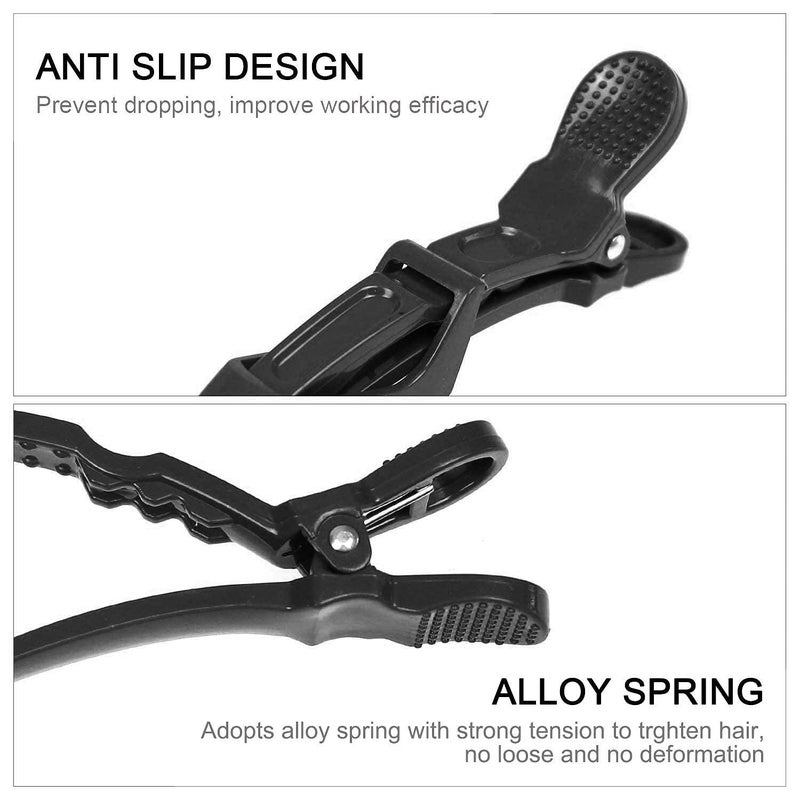 Calitate24 كلاتيت24 6 قطع مشابك تقسيم الشعر مشابك تمساح لتقسيم الشعر للصالة بلاستيك أسود مشابك تقسيم تمساح غير قابلة للانزلاق مع 2 مشط ذيل - Image 4