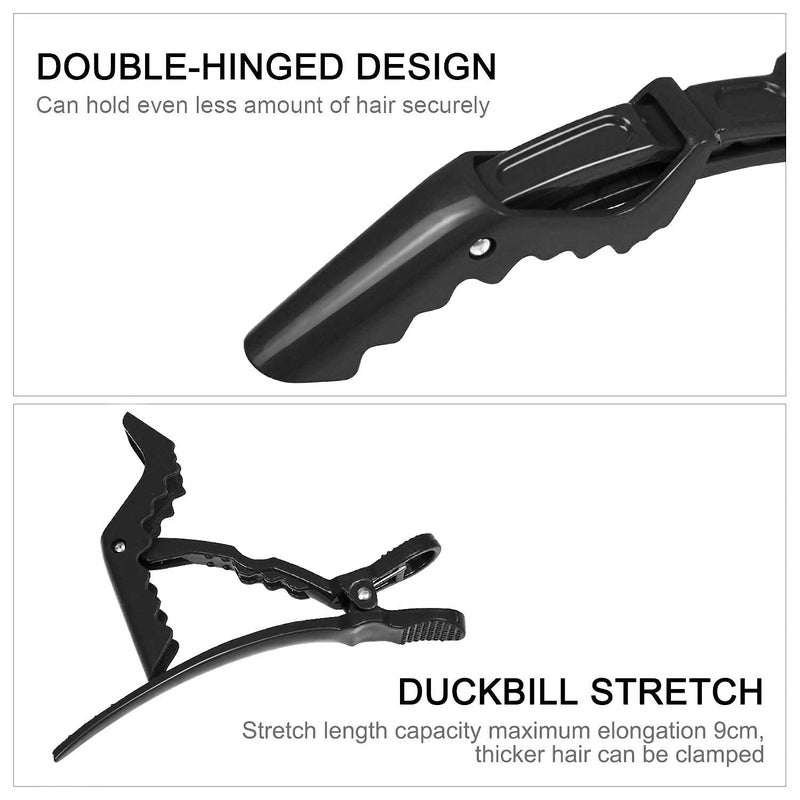 Calitate24 كلاتيت24 6 قطع مشابك تقسيم الشعر مشابك تمساح لتقسيم الشعر للصالة بلاستيك أسود مشابك تقسيم تمساح غير قابلة للانزلاق مع 2 مشط ذيل - Image 3